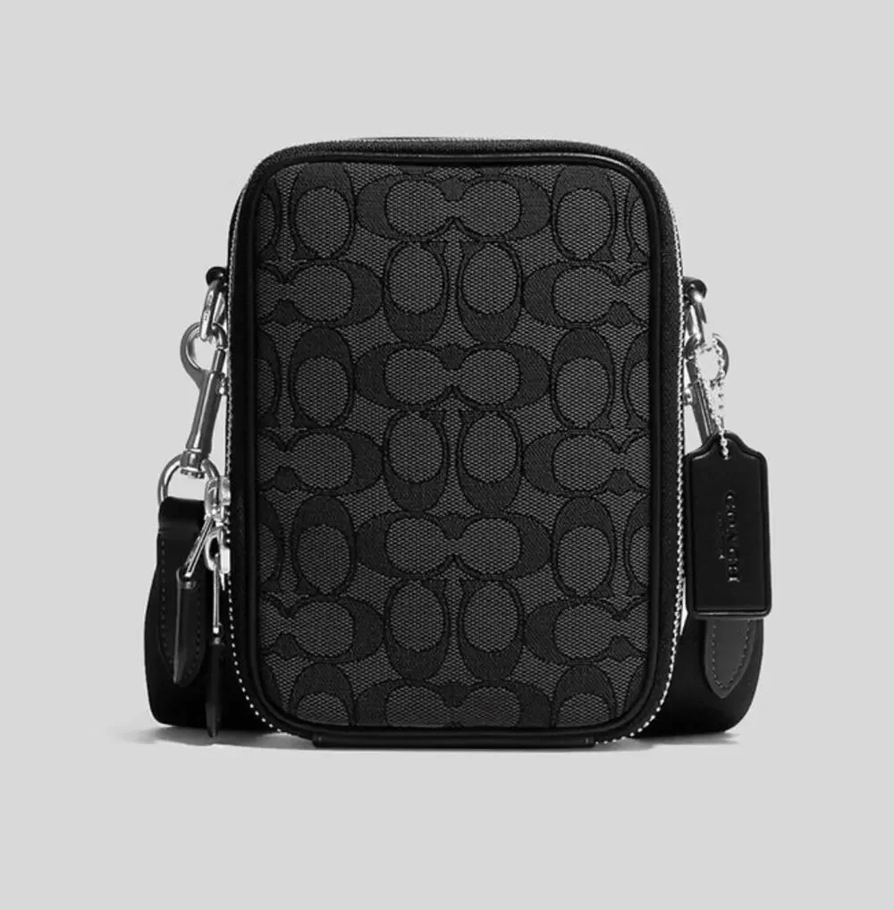 B3-001 NWT COACH Stanton Crossbody Bag Signature Jacquard Charcoal/Black CH097